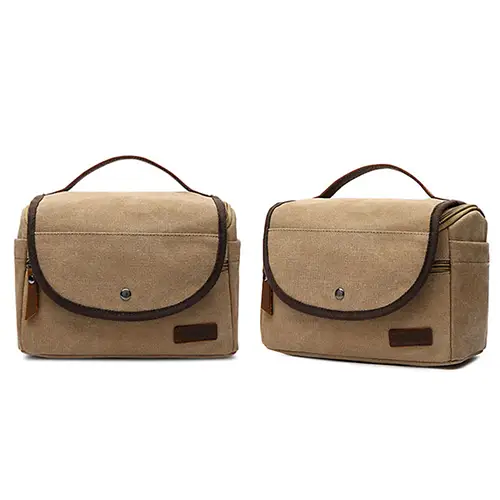 Khaki Canvas Wash Fashionable Wholesale Best Leather Make Up Pouches Bag 